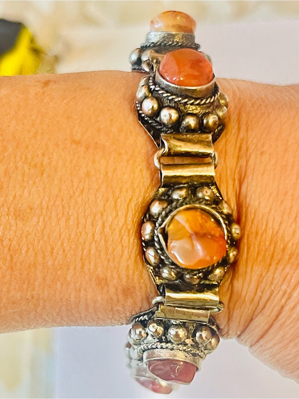 VTG Southwest Style SILVER PLATED CORNELIAN AGATE BRACELET